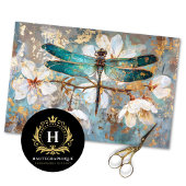 Groene Bronze Dragonfly Bloemen Decoupage Tissuepapier