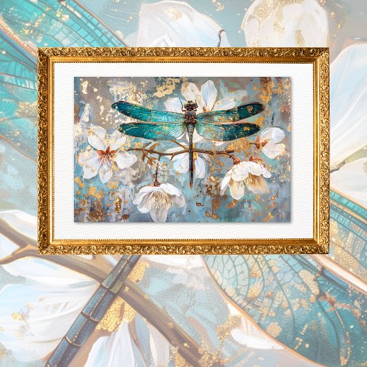 Groene Bronze Dragonfly Bloemen Decoupage Tissuepapier