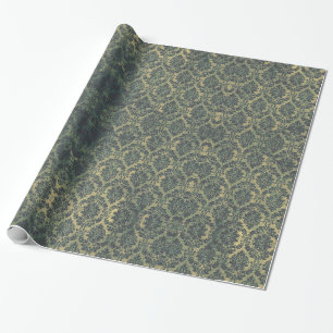  Groene Bronze Floral Wreath Damask Cadeaupapier