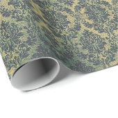 Groene Bronze Floral Wreath Damask Cadeaupapier (Rol Hoek)