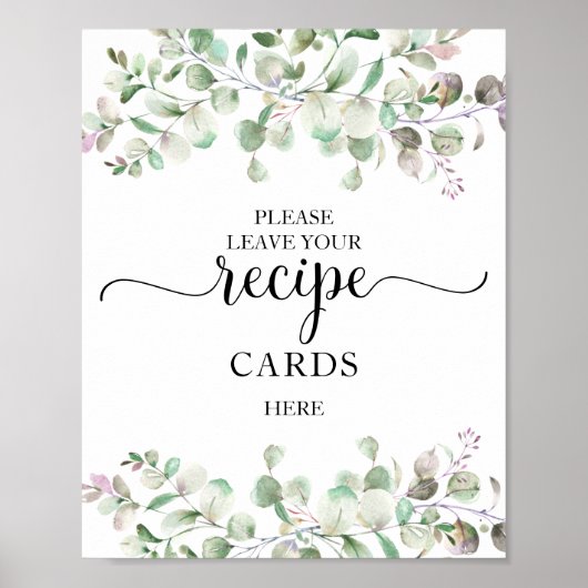 Groene Bruids Shower Recepten Kaartjes Bord Poster (Voorkant)