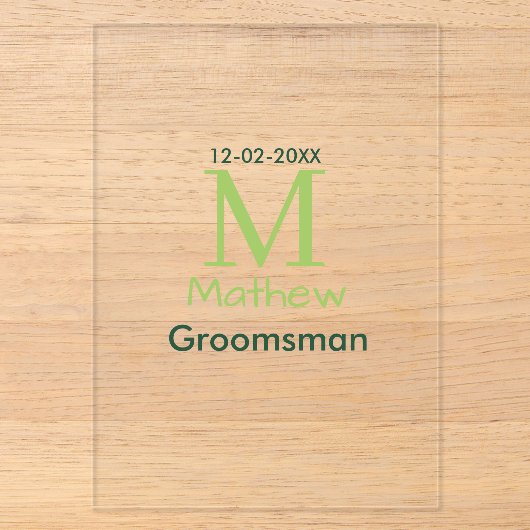 groene bruidsjonker naam letter datum mannelijk pa acryl uitnodigingen (Voorkant)
