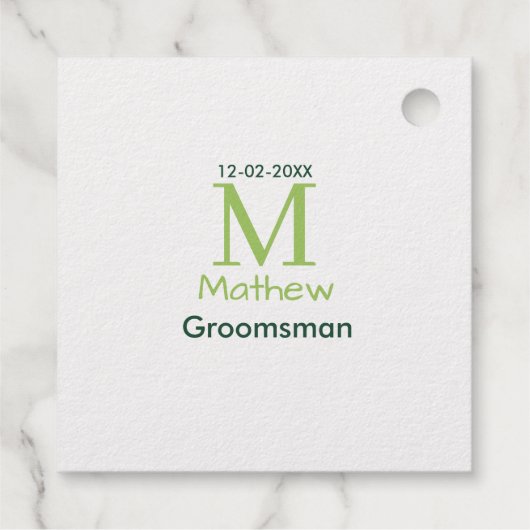 groene bruidsjonker naam letter datum mannelijk pa bedankjes labels (Achterkant)