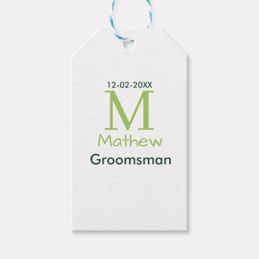 groene bruidsjonker naam letter datum mannelijk pa cadeaulabel (Voorkant)
