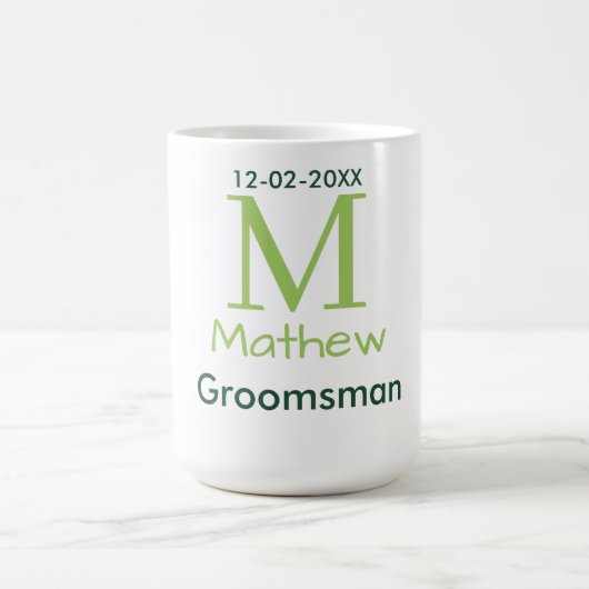 groene bruidsjonker naam letter datum mannelijk pa koffiemok (Center)