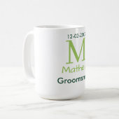 groene bruidsjonker naam letter datum mannelijk pa koffiemok (Voorkant links)