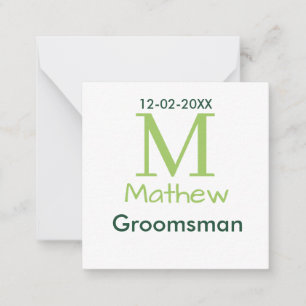 groene bruidsjonker naam letter datum mannelijk pa notitiekaartje