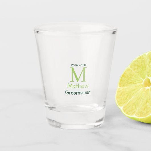 groene bruidsjonker naam letter datum mannelijk pa shot glas (Voorkant)