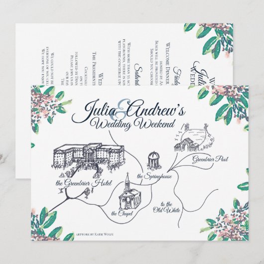 Groene Bruidsschat Trouwweekend Schema Kaart (Voorkant / Achterkant)