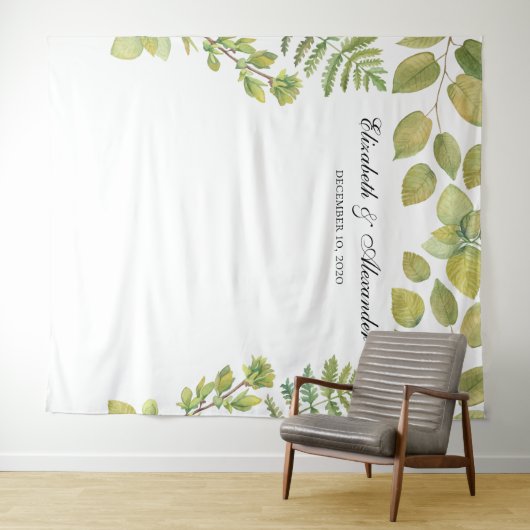 Groene bruiloft achtergrond. Bladerachtergrond Wandkleed (In Situ (horizontaal))