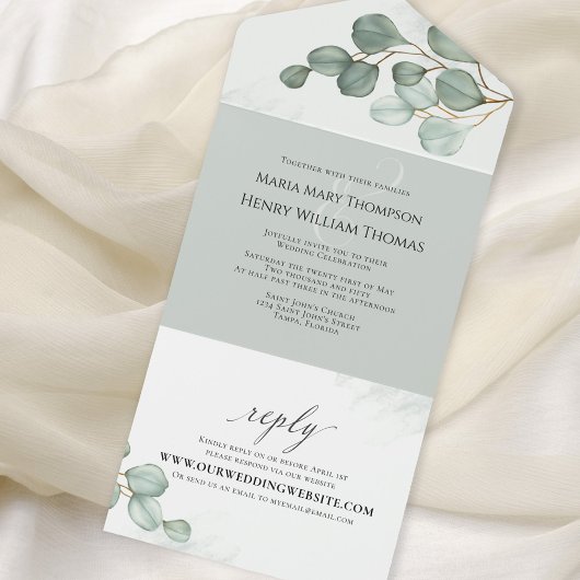 Groene bruiloft Eucalyptus groen Elegant All In One Uitnodiging