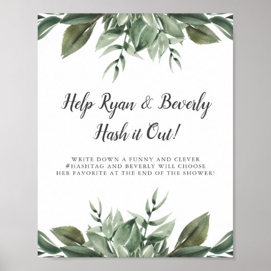 Groene Bruiloft Feest Create a Hashtag Bord Poster (Voorkant)