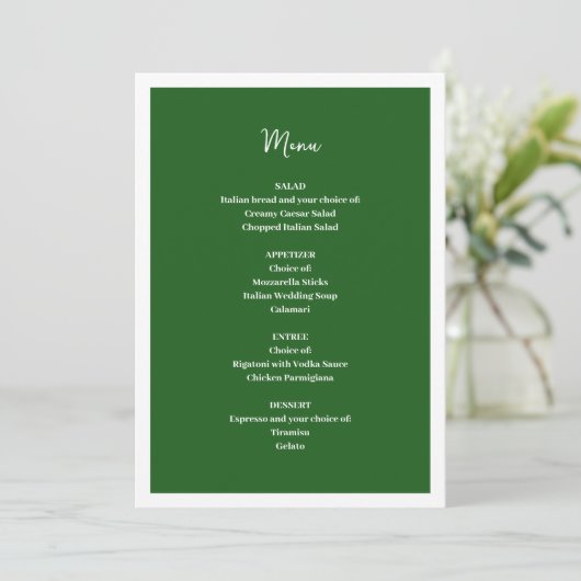 Groene bruiloft menu (Staand voorkant)