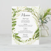 Groene bruiloft menu Kaarten, rustiek groen (Staand voorkant)