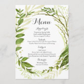 Groene bruiloft menu Kaarten, rustiek groen (Voorkant)