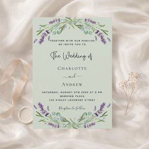 Groene bruiloft met lavendel eucalyptus kaart