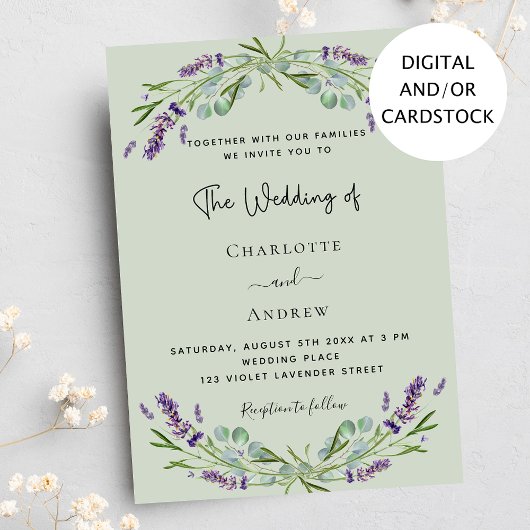 Groene bruiloft met lavendel eucalyptus kaart