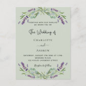 Groene bruiloft met lavendel eucalyptus uitnodiging briefkaart (Voorkant)