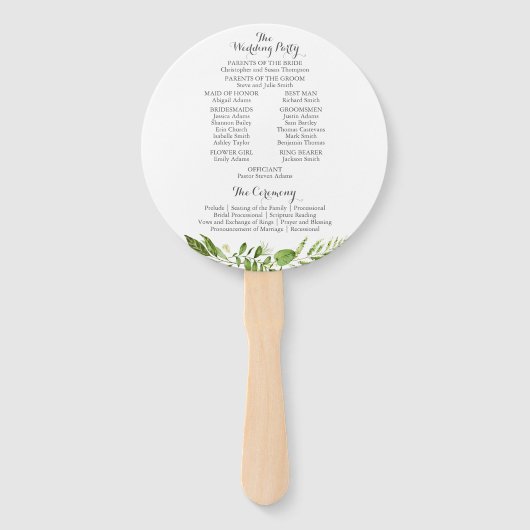 Groene bruiloft programma cirkel fan, rustieke gro handwaaier (Achterkant)