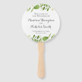 Groene bruiloft programma cirkel fan, rustieke gro handwaaier (Voorkant)