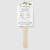 Groene bruiloft programma fans, rustieke groen handwaaier (Achterkant)