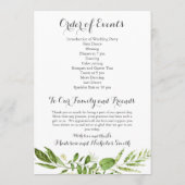 Groene bruiloft receptie programma's, rustieke gro programmakaart (Achterkant)