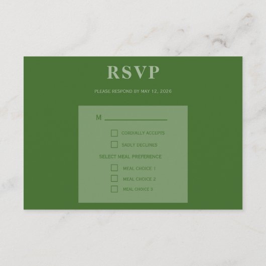 Groene bruiloft RSVP behuizing Kaart (Achterkant)