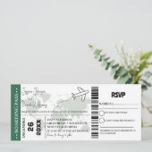 Groene bruiloft uitnodiging Boarding pass ticket (Staand voorkant)