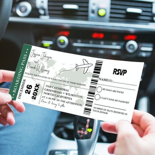Groene bruiloft uitnodiging Boarding pass ticket