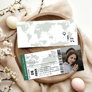 Groene bruiloft uitnodiging Boarding pass ticket