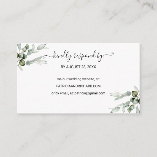 Groene bruiloft website online RSVP Informatiekaartje (Voorkant)