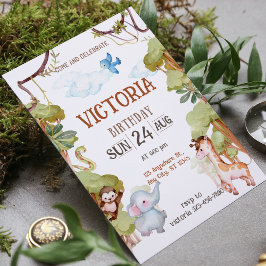 Groene Bruine Aquarel Jungle Verjaardagsuitnodigin Kaart