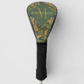 Groene Bruine Blad William Morris Elegant Monogram Golfheadcover (Voorkant)