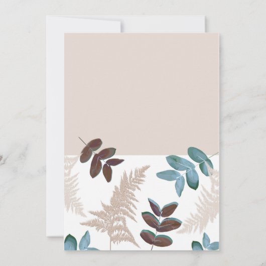 Groene & Bruine bladeren Crème Ecru bruiloft Kaart (Achterkant)