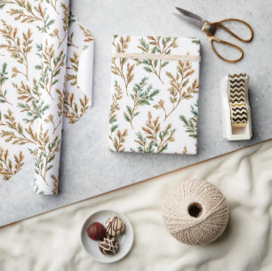 Groene Bruine Bladeren Verjaardag Cadeaupapier