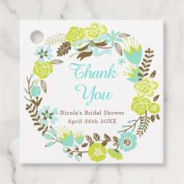 Groene & Bruine Bloemenkrans Bruidsfeest Bedankjes Labels