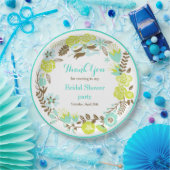 Groene & Bruine Bloemenkrans Bruidsfeest Papieren Bordje (Feest)