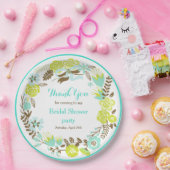 Groene & Bruine Bloemenkrans Bruidsfeest Papieren Bordje (Feest)