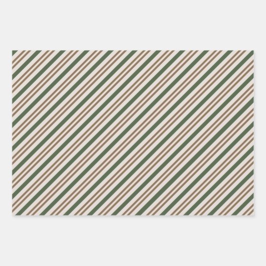 Groene, Bruine Candy Canes Klassieke Kerststrepen Inpakpapier Vel (Voorkant 3)
