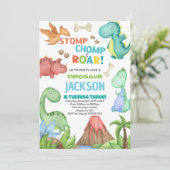 Groene bruine dinosaurus Birthday-uitnodigingen Kaart (Staand voorkant)