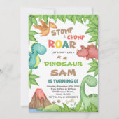 Groene & Bruine Dinosaurus Verjaardag Uitnodiging (Voorkant)