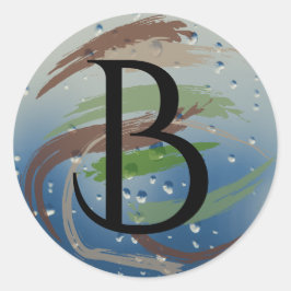 Groene, bruine en beige penseelstreken B-monogram Ronde Sticker