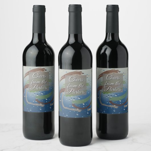 Groene, bruine en beige penseelstreken wijn etiket (Flessen)