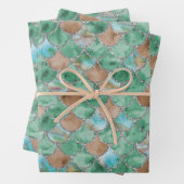 Groene, bruine en zilverzeemeerminnen inpakpapier vel (In situ)