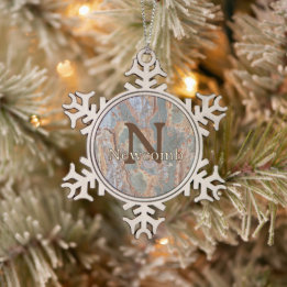 Groene Bruine Familie Naam Natuur Monogram Initiaa Tin Sneeuwvlok Ornament