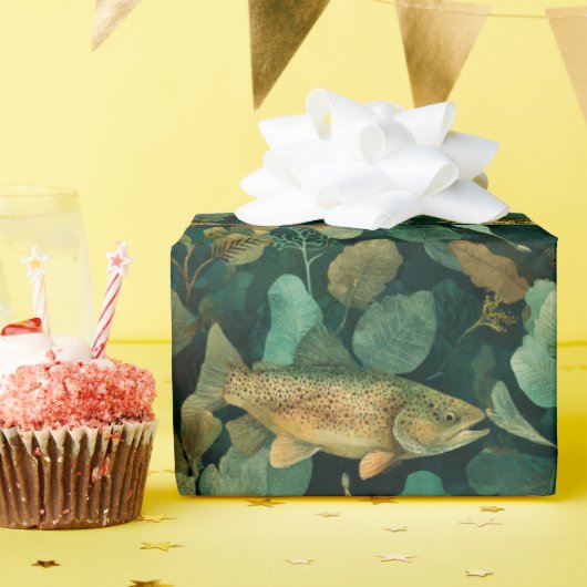 Groene Bruine Forel Onderwater Botanisch Cadeaupapier (Verjaardagsfeest)