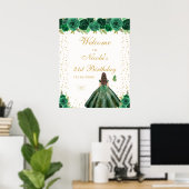 Groene Bruine Haar Meisje Verjaardagsfeest Welkom Poster (Thuiskantoor)