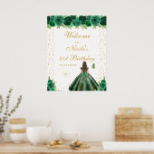 Groene Bruine Haar Meisje Verjaardagsfeest Welkom Poster (Keuken)