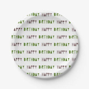 Groene & Bruine Happy Birthday Feestborden Papieren Bordje