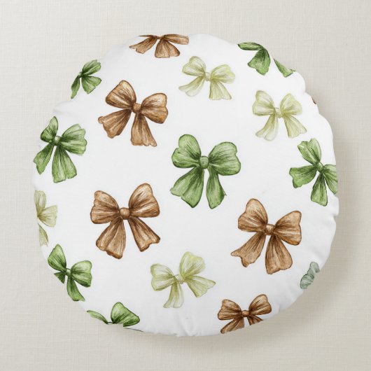 Groene Bruine Strikken Vlinders Rond Kussen (Voorkant)